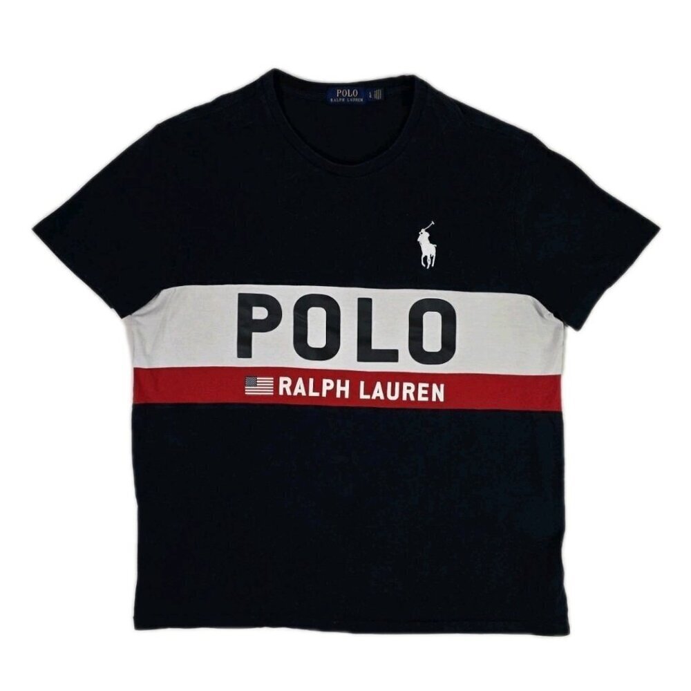 Polo Ralph Lauren Big Pony Spellout Colorblock Red White Blue T-Shirt Men's L